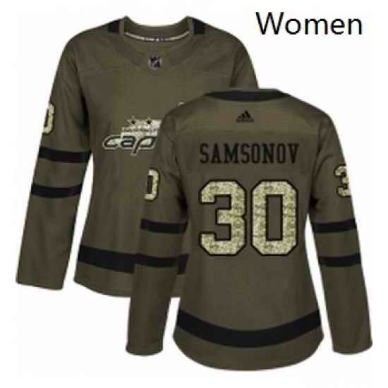 Womens Adidas Washington Capitals 30 Ilya Samsonov Authentic Green Salute to Service NHL Jersey